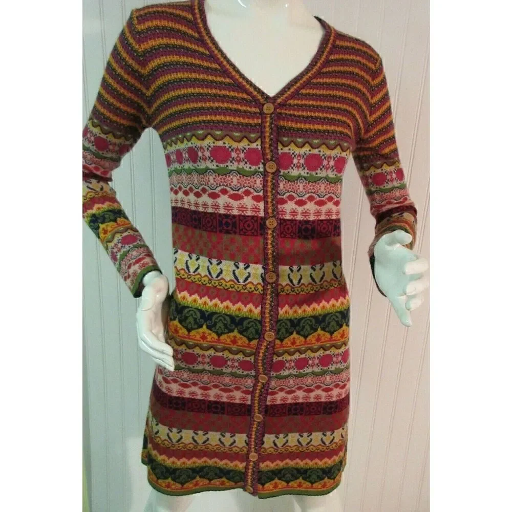MAK B BY MAK LONG MULTI COLOR CARDIGAN SWEATER SIZE SMALL